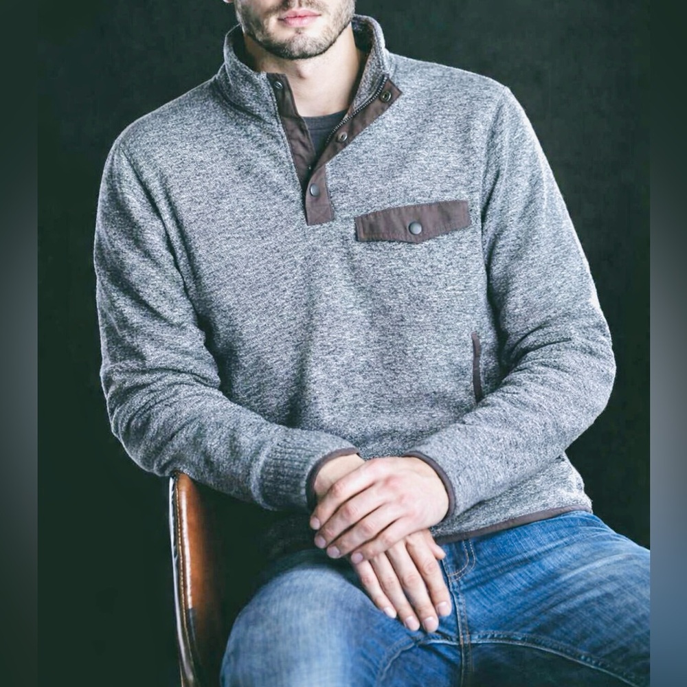 Eddie Bauer Gray/Charcoal Men's Chutes Anorak Quarter Button Up Hoodie Pullover